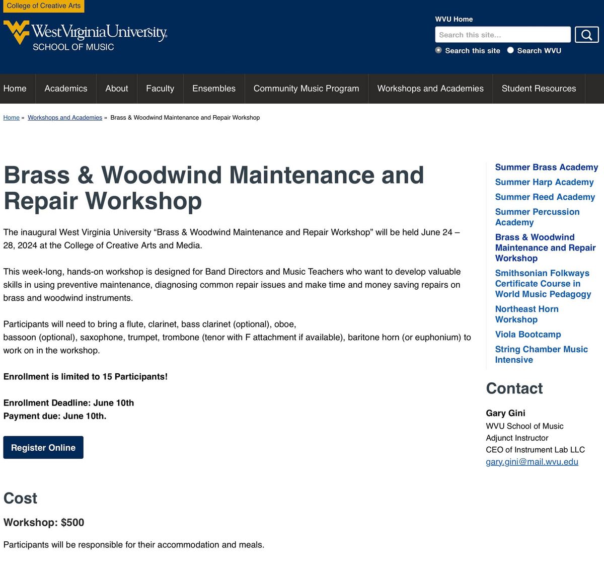 Brass & Woodwind Maintenance and Repair Workshop