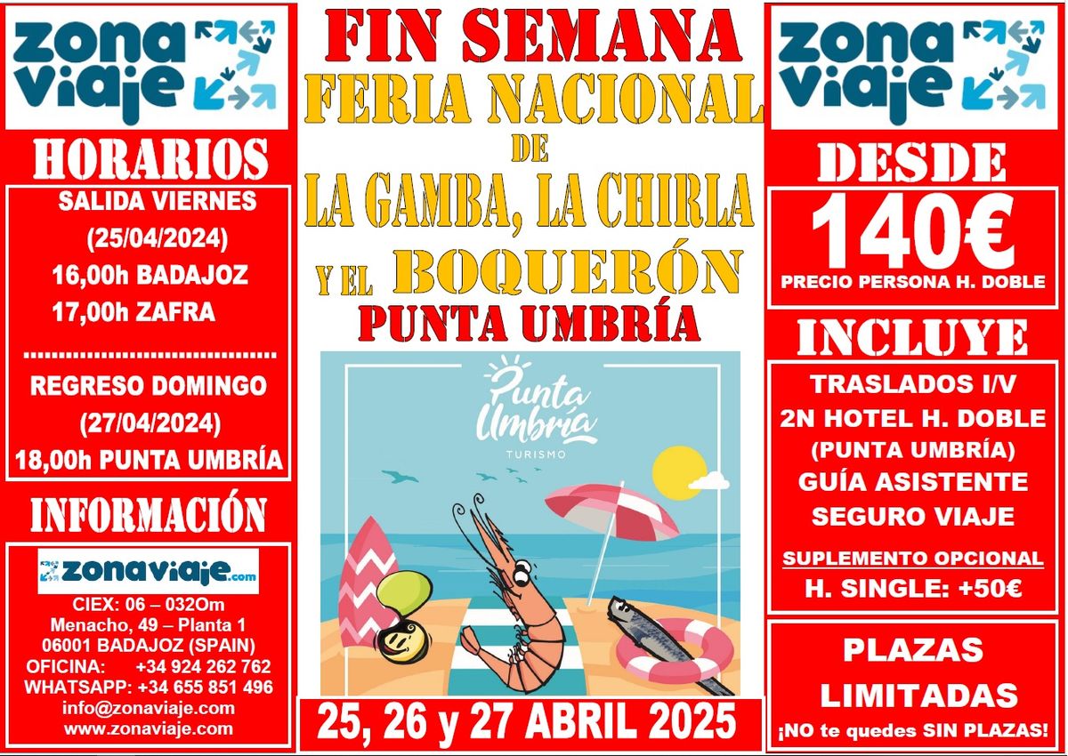 FIN SEMANA || FERIA NACIONAL de la GAMBA, LA CHILAR y el BOQUER\u00d3N (25, 26 y 27 ABRIL 2025)