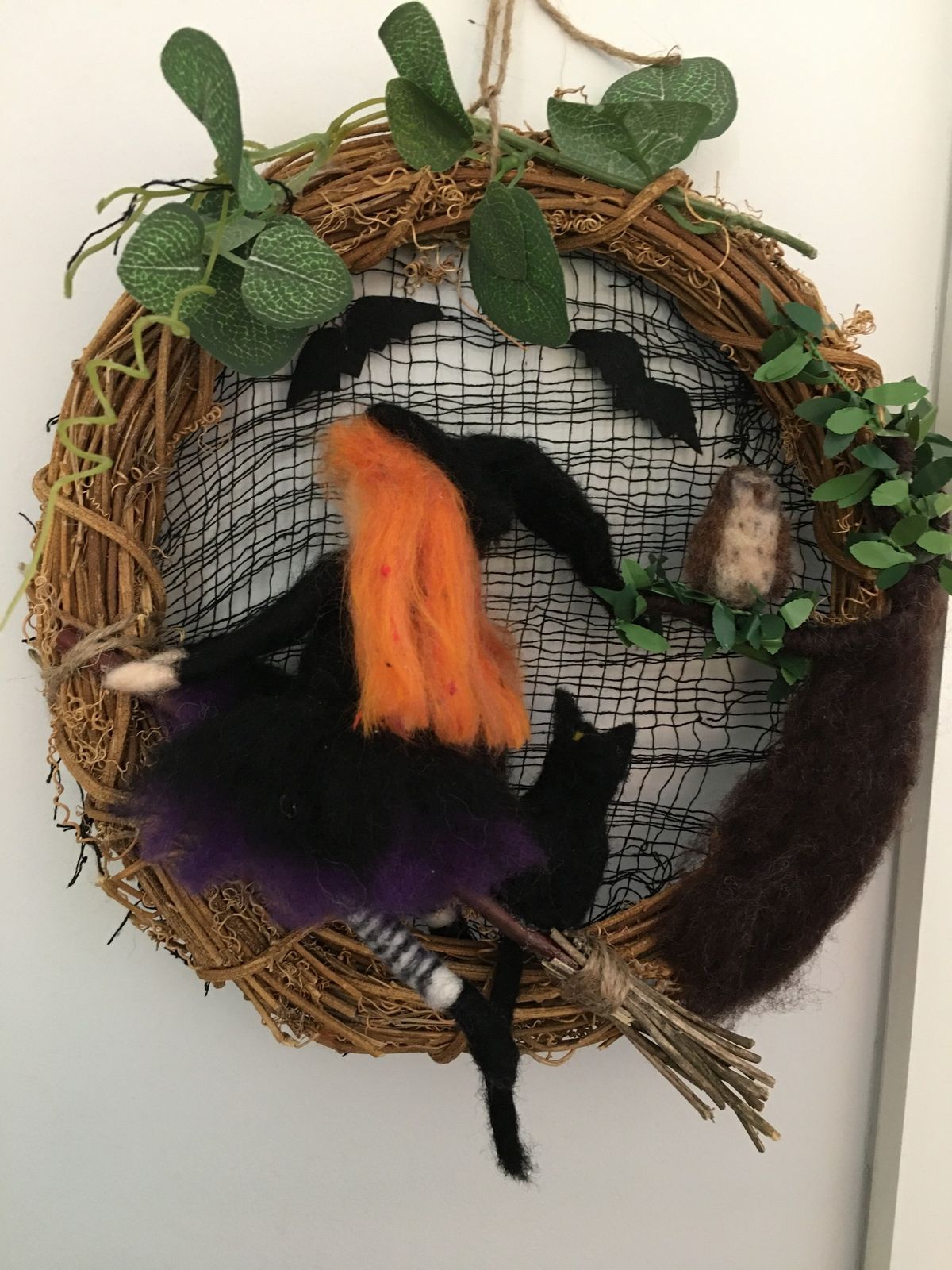 Needlefelted Witch in a Wreath