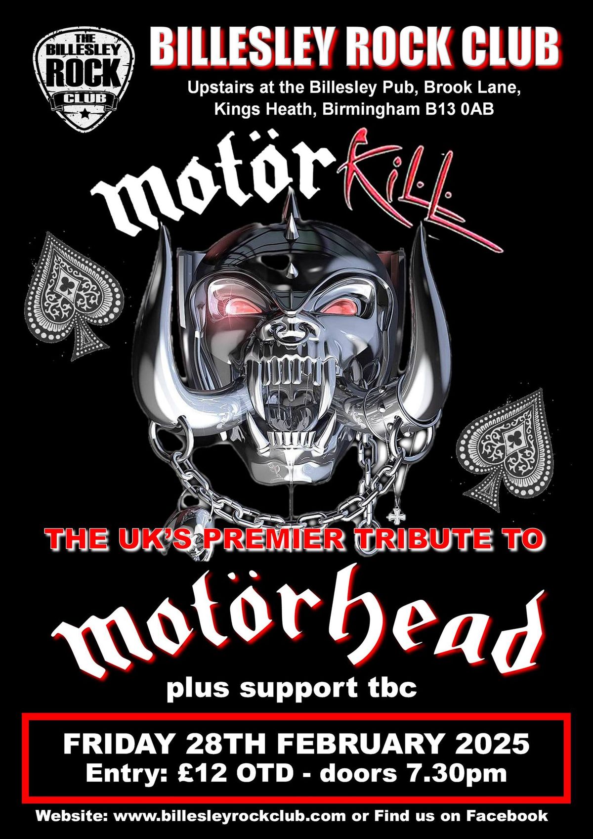 Motorkill - premier Motorhead tribute + support tbc - \u00a312 OTD