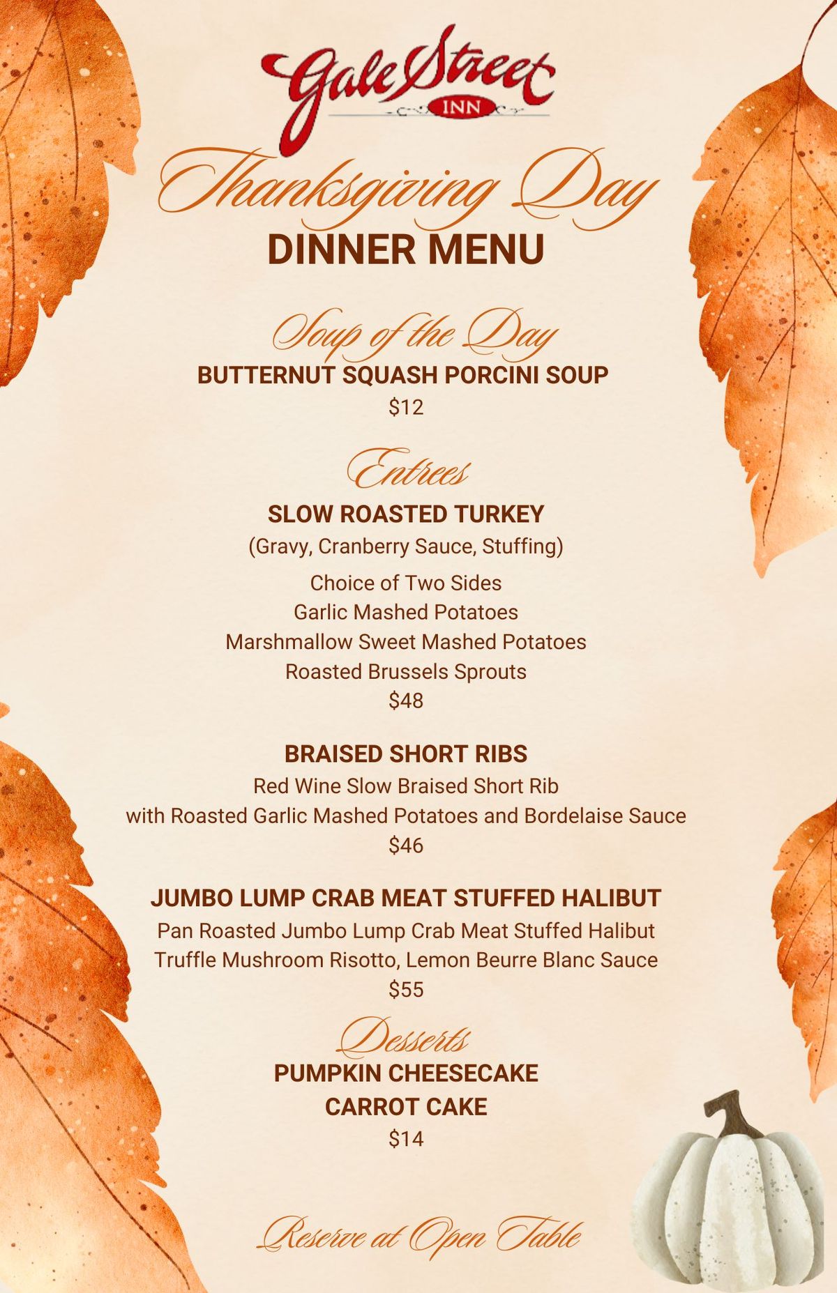 Thanksgiving Lunch & Dinner at Gale Street Inn - Mundelein