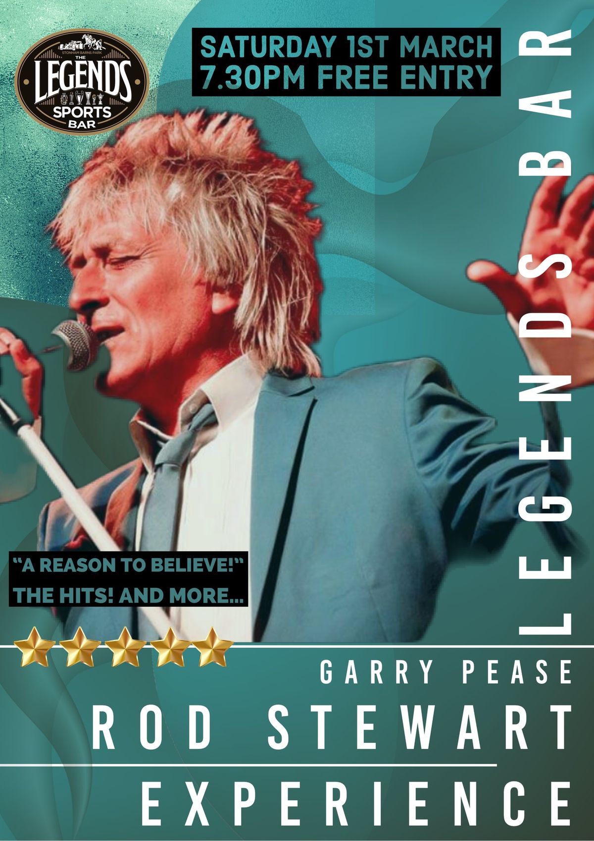 The Rod Stewart Experience with Garry Pease @ Legends Sports Bar Stonham Barns Park 