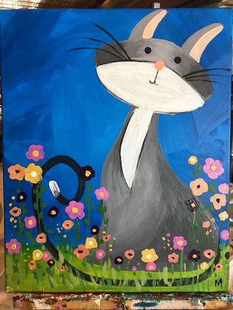 Spring Flowers Kitty Canvas Class