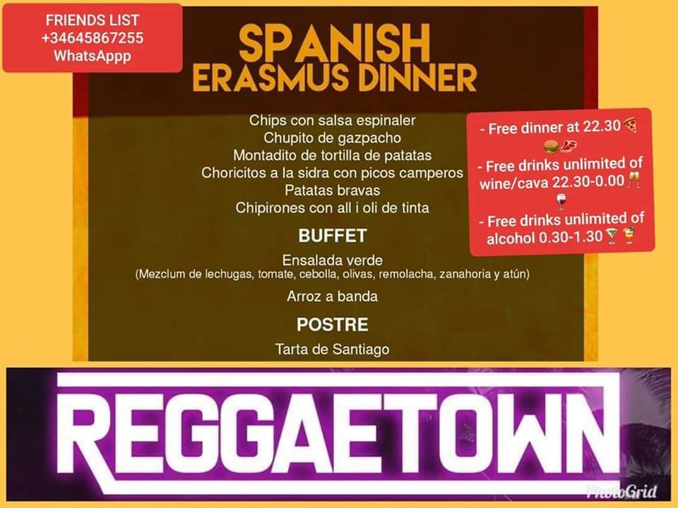 Free Spanish Dinner + University Reggaeton Party #Friends List