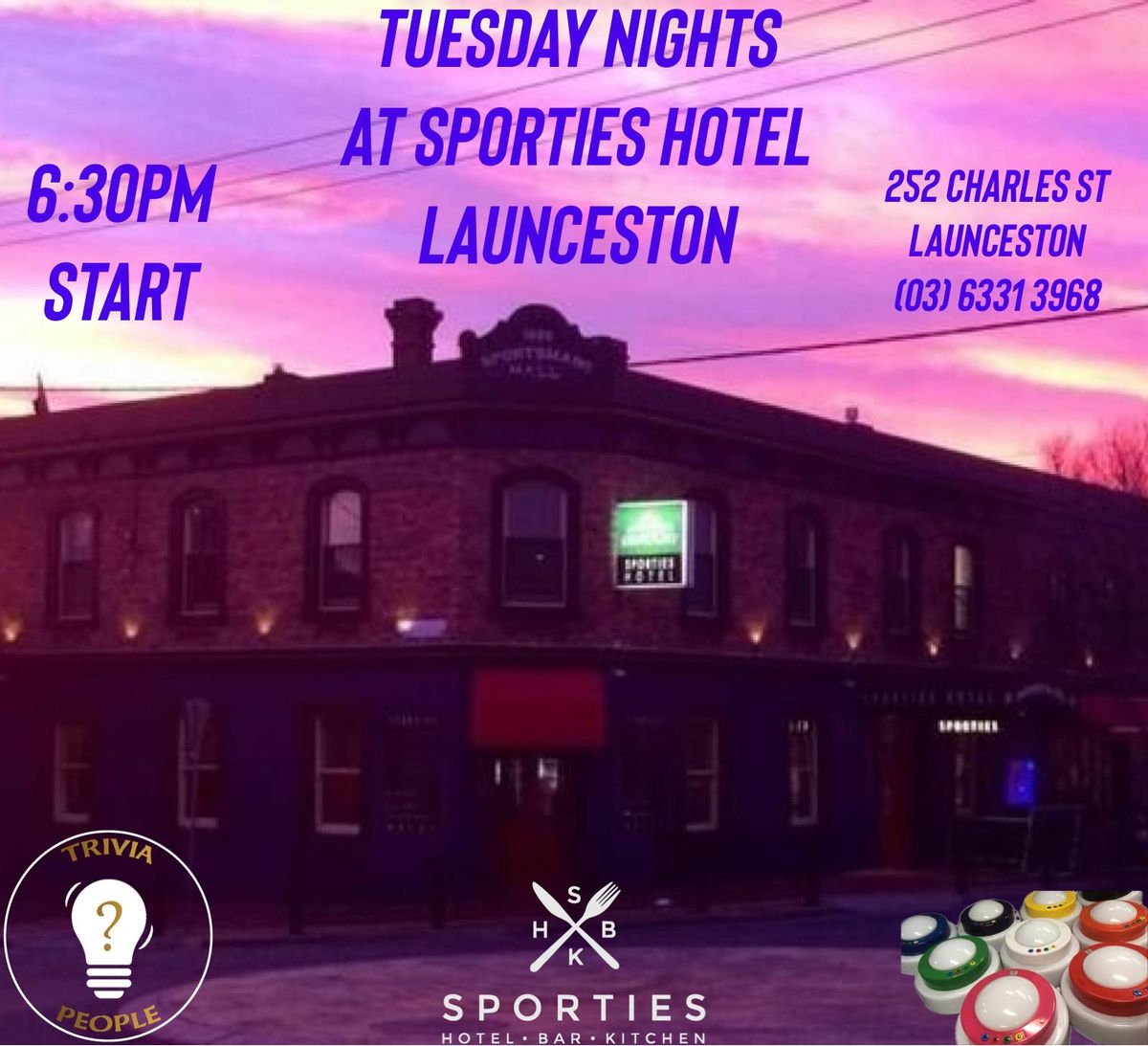 Free* Weekly Tuesday Trivia at Sporties Hotel