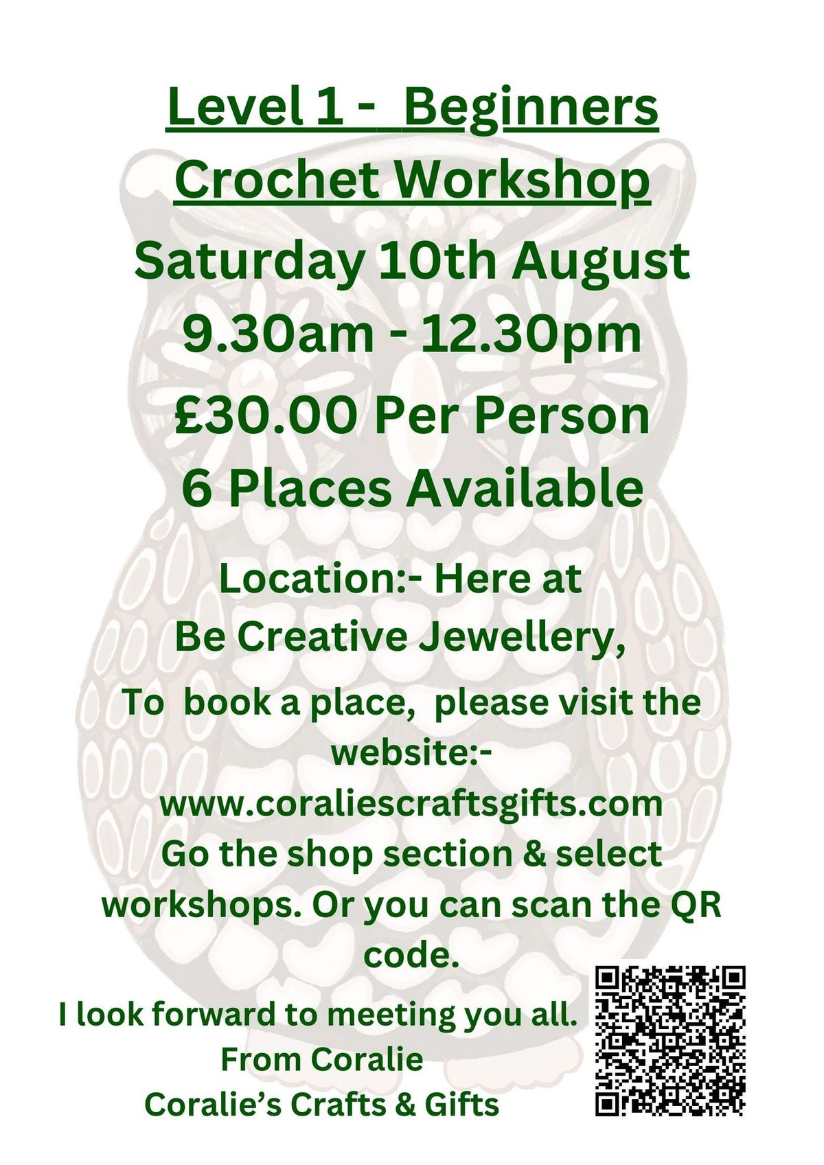 5x spaces left - Level 1 Beginners Crochet Workshop - 5th October 2024 - Saturday 9.30am - 12.30pm