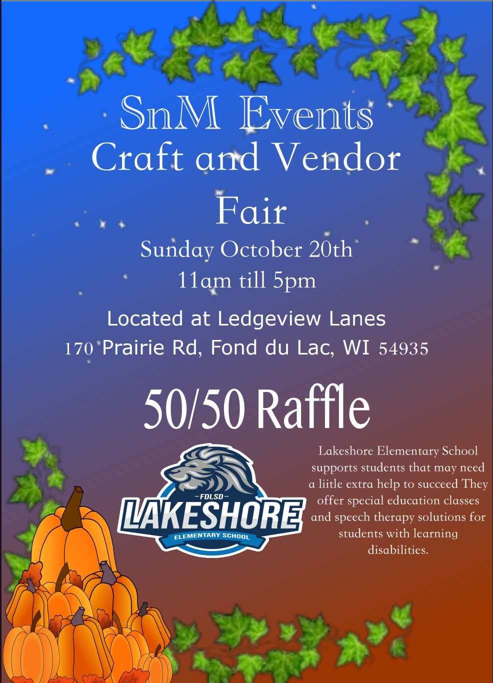 SnM Events October Vendor and Craft Fair benefitting Lakeshore Elementary School