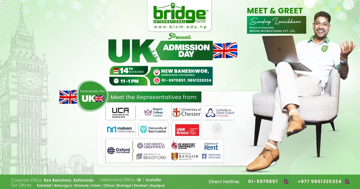 BRIDGE UK Admission Day !! Free Entry ! Without IELTS ! 14TH November !