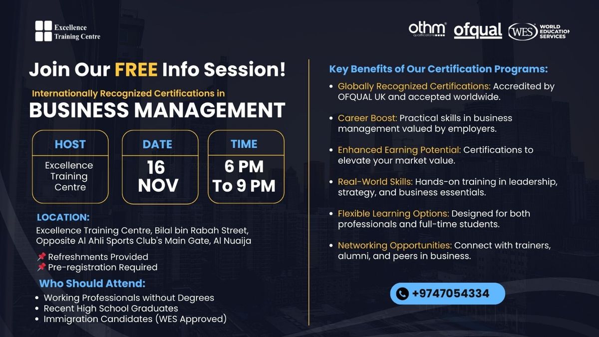 FREE INFO SESSION ON BUSINESS MANAGEMENT QUALIFICATION