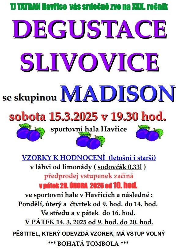 30. ro\u010dn\u00edk DEGUSTACE SLIVOVICE Hav\u0159ice