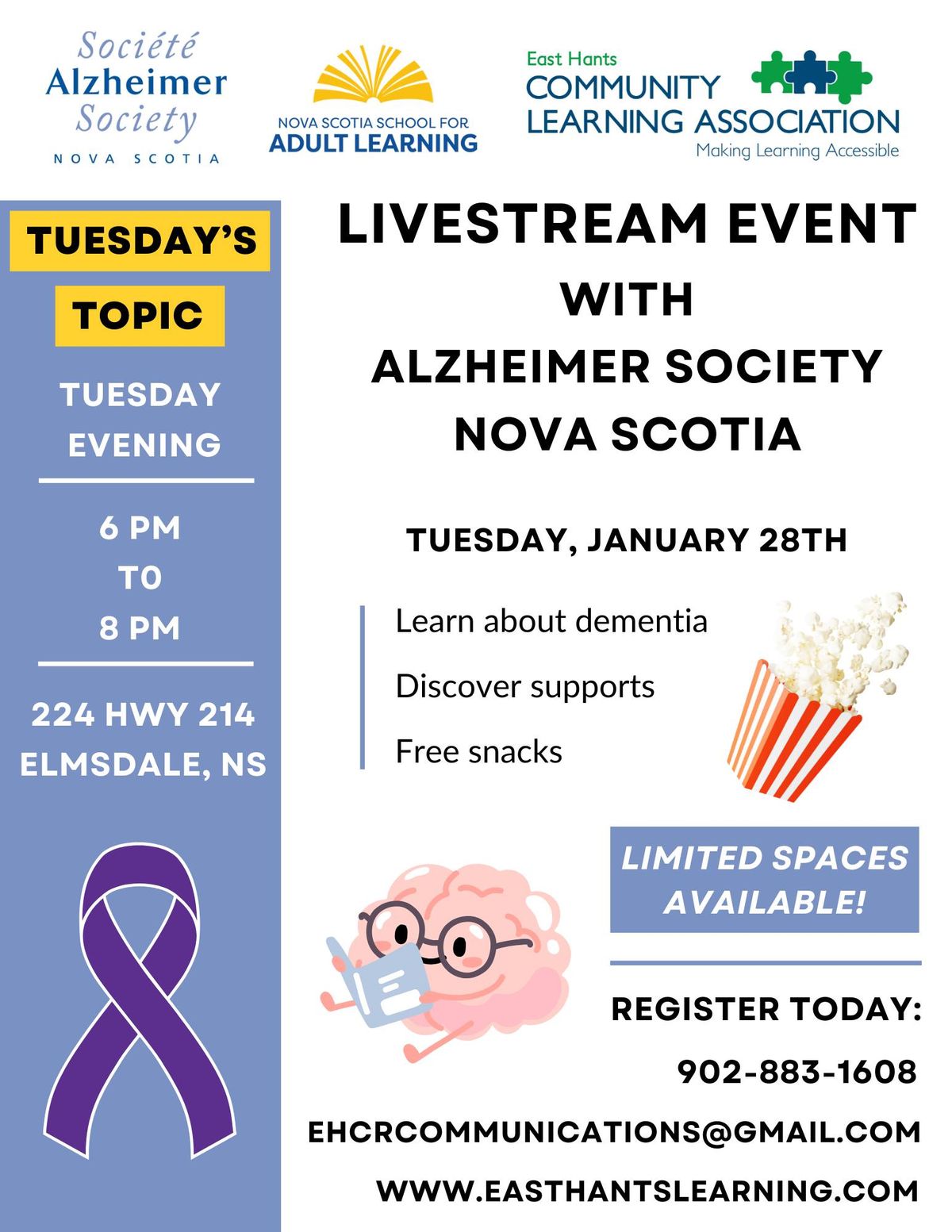 Livestream Viewing in East Hants for Alzheimer's Awareness Month