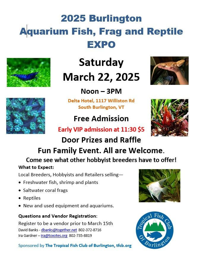 2025 Burlington  Aquarium Fish, Frag and Reptile EXPO