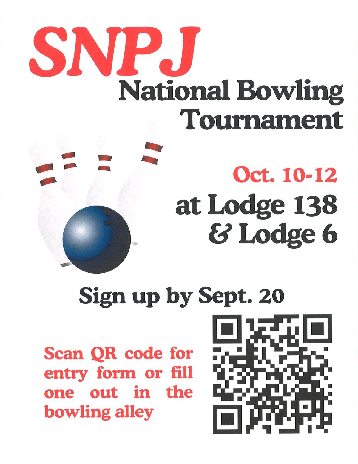 Entry Deadline - September 20, 2024 - SNPJ National Bowling Tournament