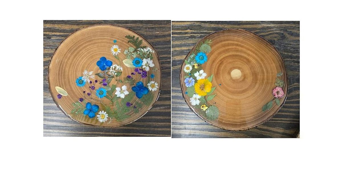 Flower Arrangement with Resin on Wood