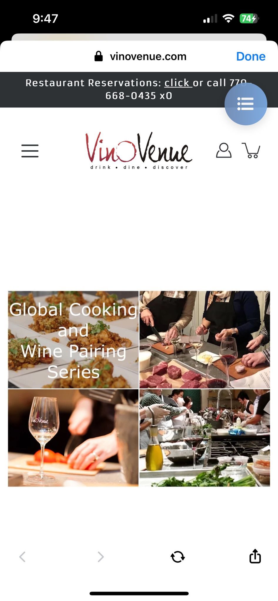 Cooking and wine pairing class