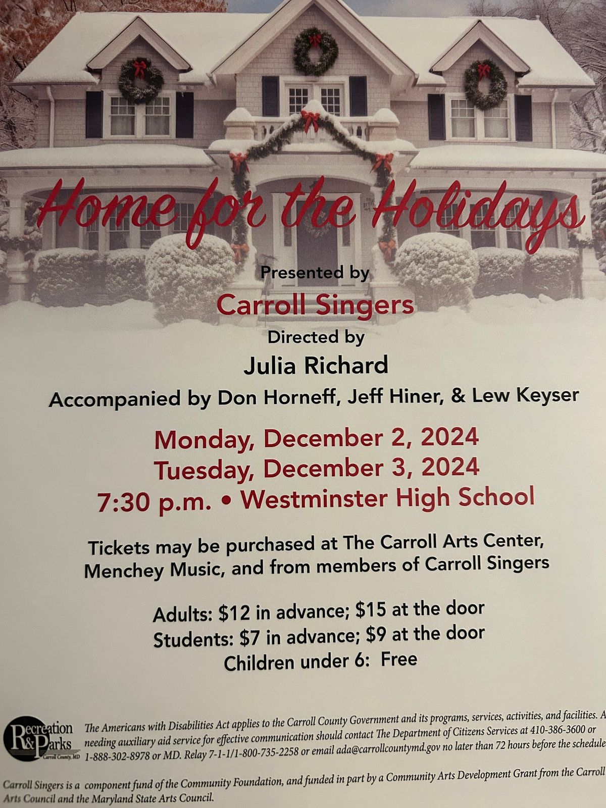 Carroll Singers Winter Concert "Home for the Holidays"