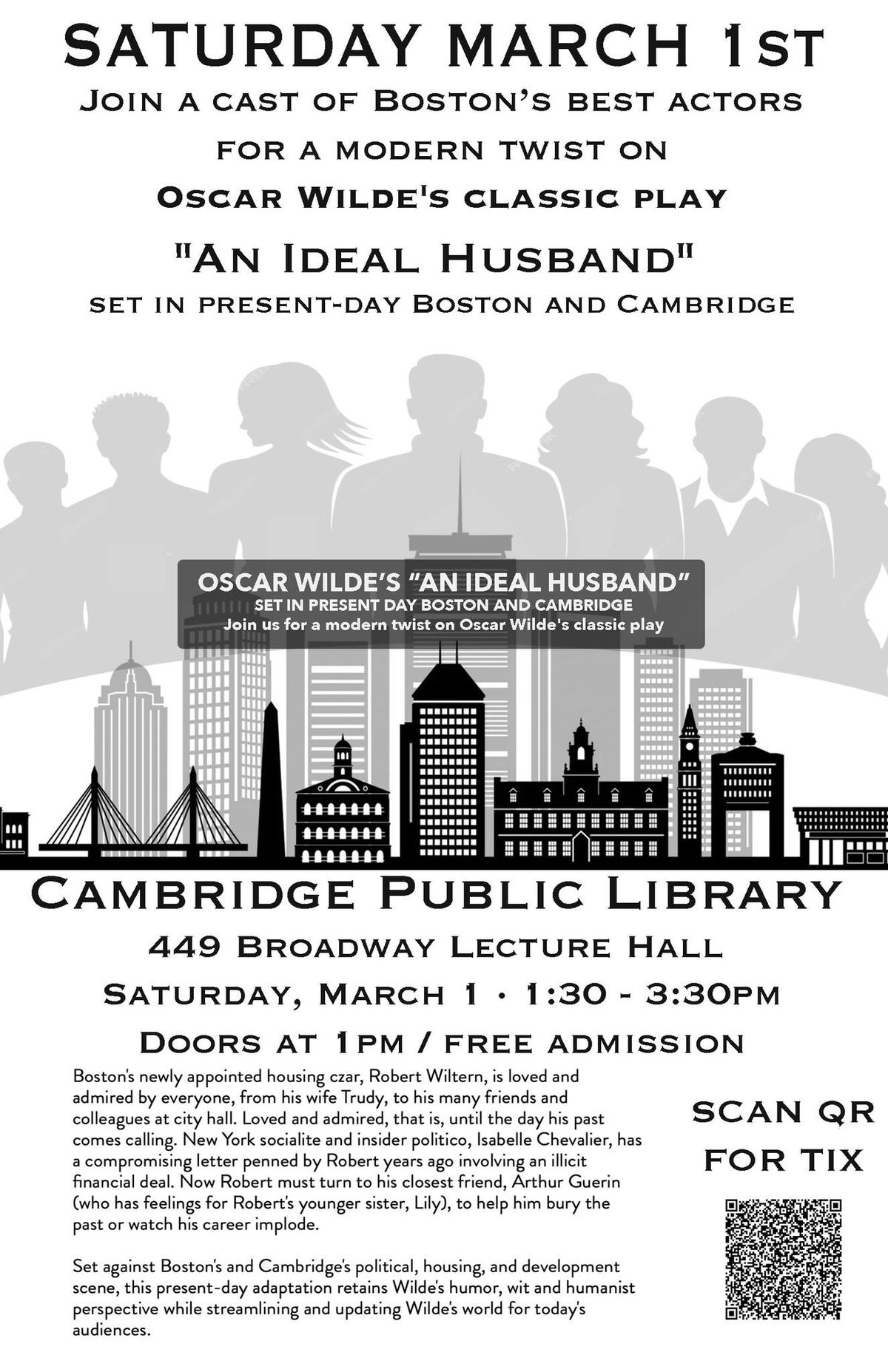 Free Entry \/ Live! Presenting Oscar Wilde's An Ideal Husband set in present-day Boston\/Cambridge