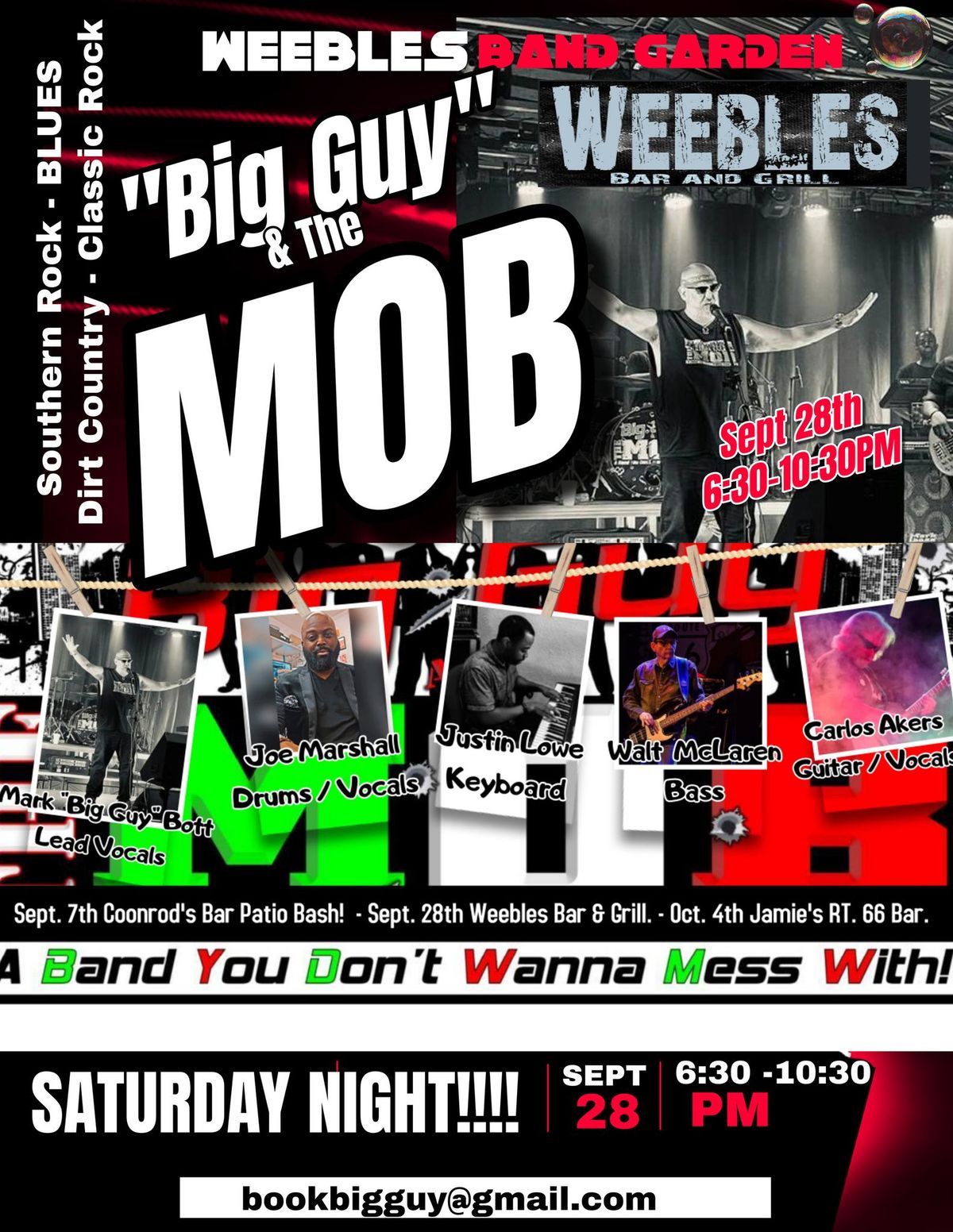 Big Guy & the MOB back at WEEBLES HIGH ENERGY ROCK COUNTRY AND BLUES