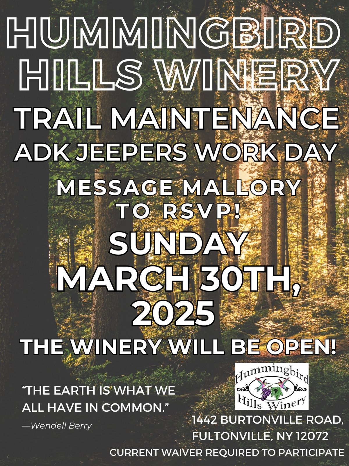 Trail Maintenance at Hummingbird Hills Winery