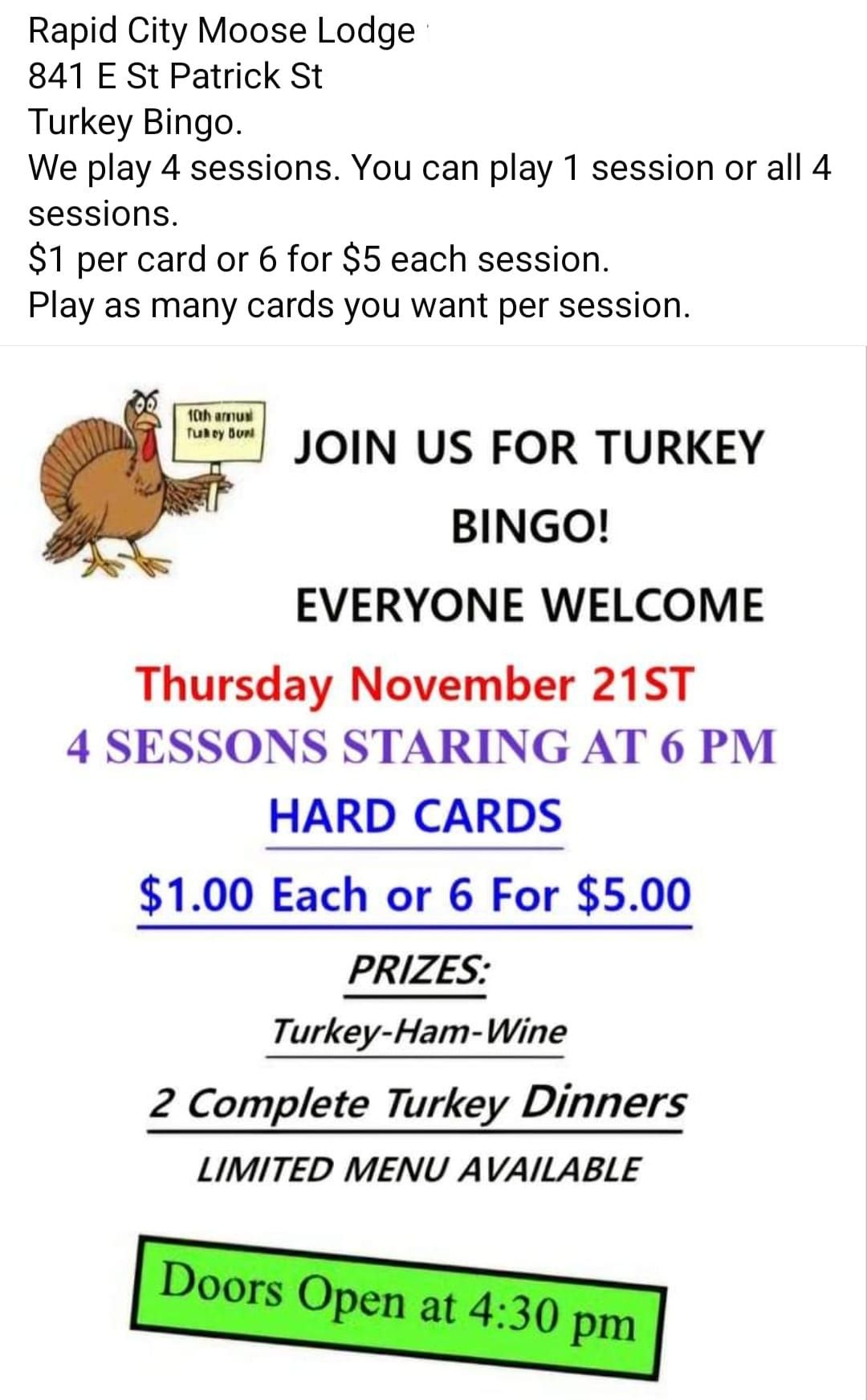 TURKEY BINGO 