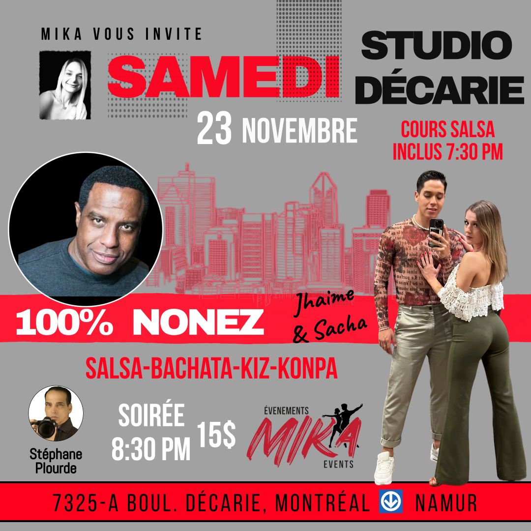 SAMEDI 23 nov. DJ NONEZ, SALSA avec Jhaime et Sacha