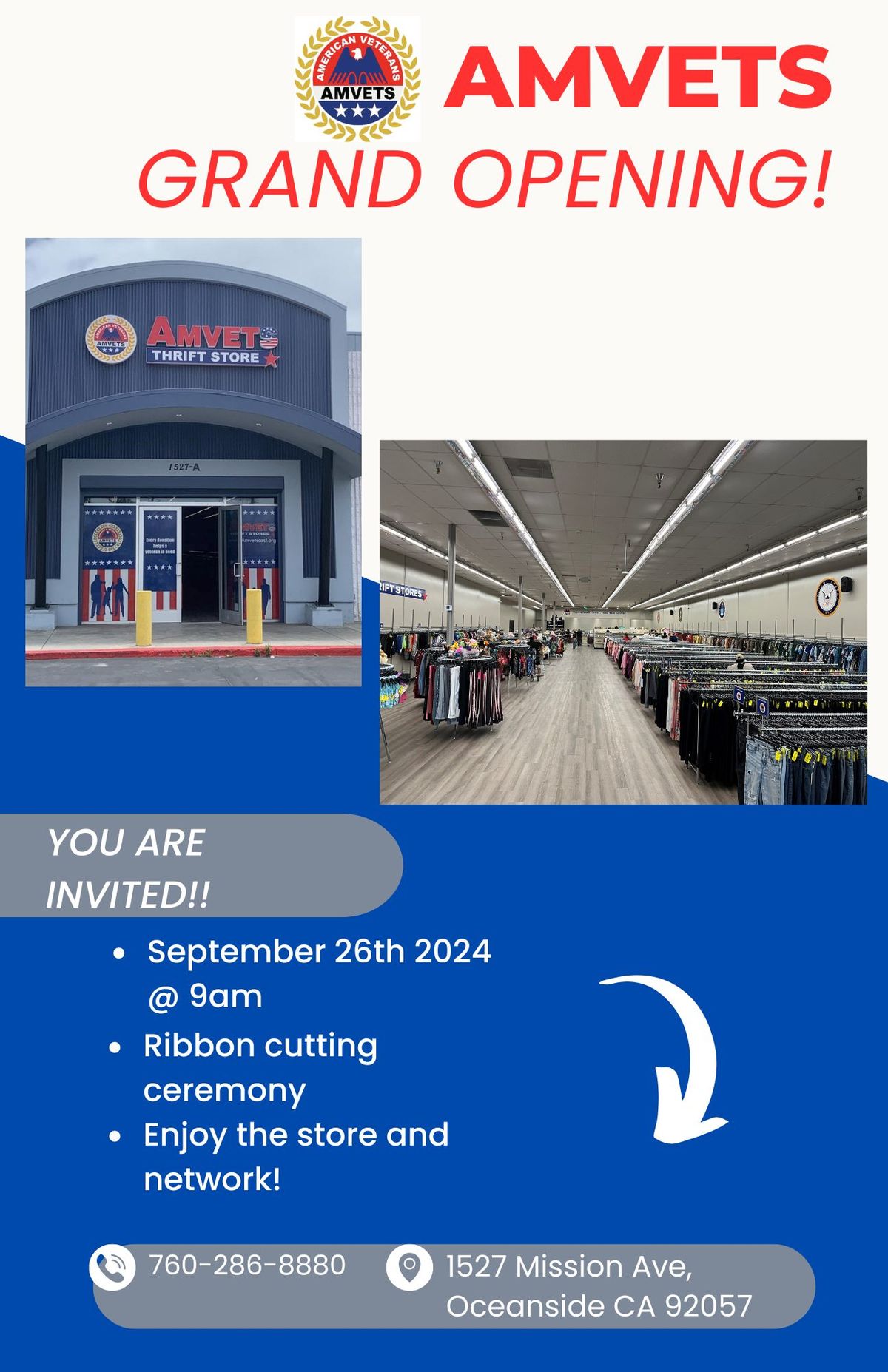 New Location in Amvets Thrift Stores - Oceanside, CA