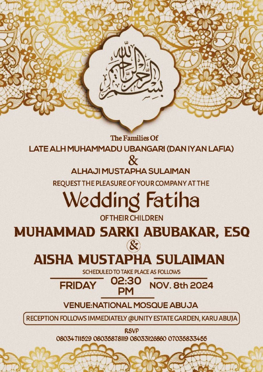 SPECIAL INVITATION TO THE WEDDING CEREMONY OF THE MSSN FCT AREA UNIT LEGAL ADVICER