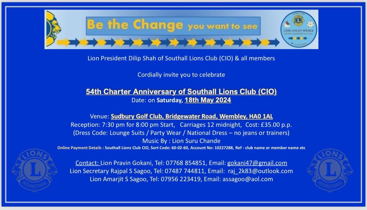 54th Charter Anniversary - Southall Lions