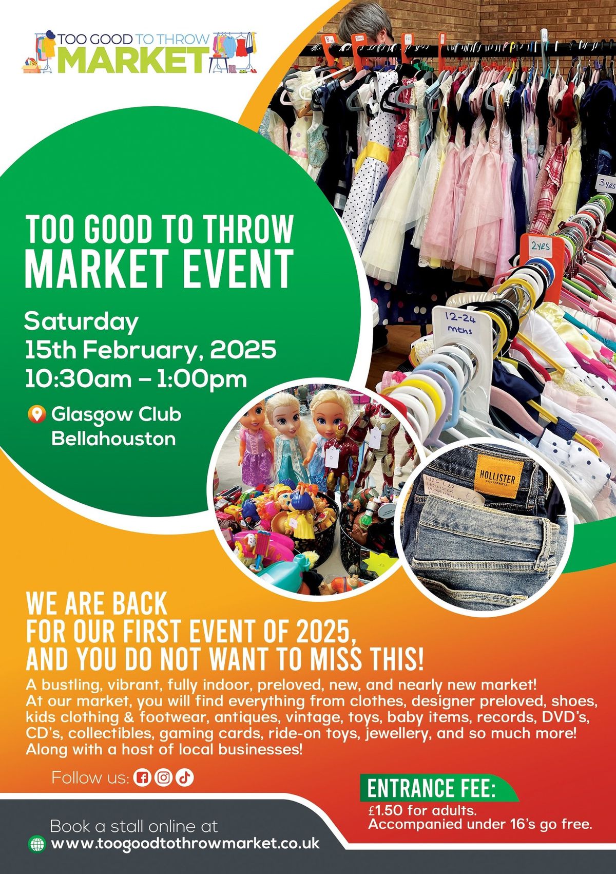 Too Good To Throw & MORE Preloved Indoor Market 15th Feb Bellahouston