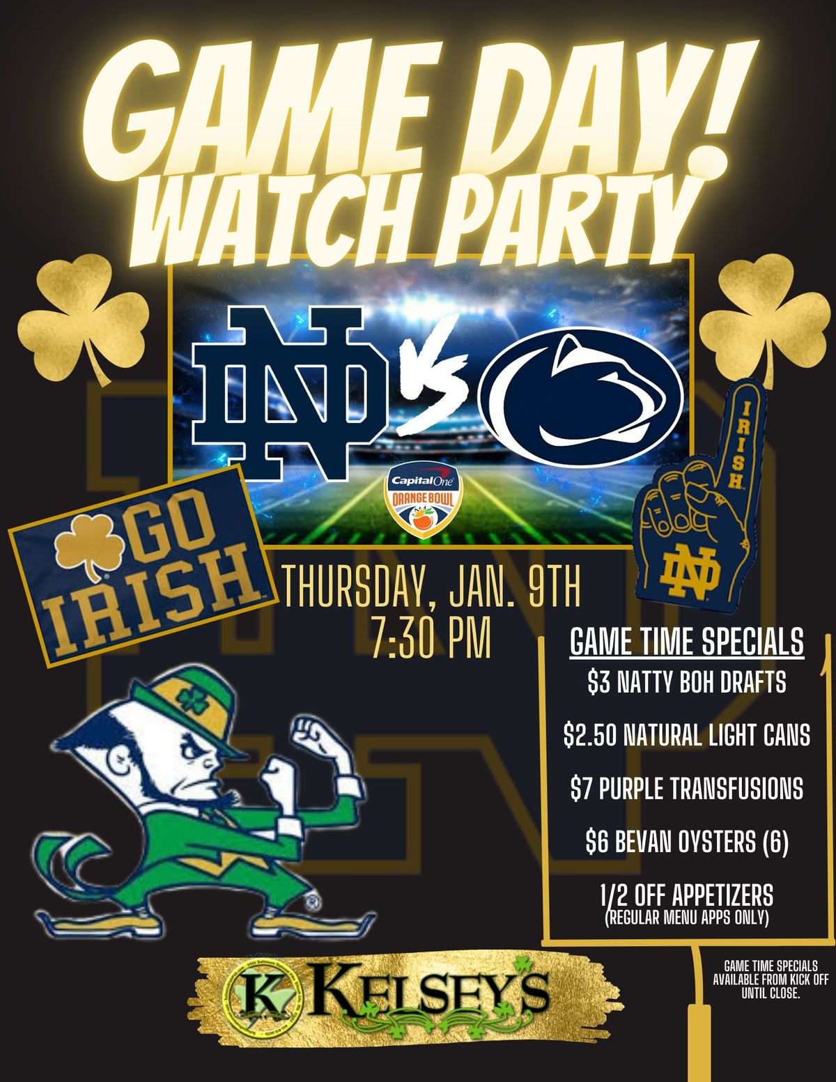 ORANGE BOWL WATCH PARTY - Notre Dame vs.  Penn St