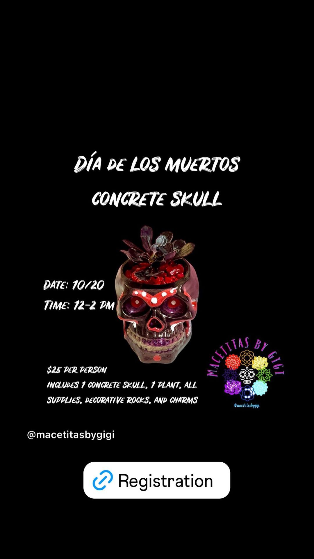 D\u00eda de los Muertos Concrete Skull Painting