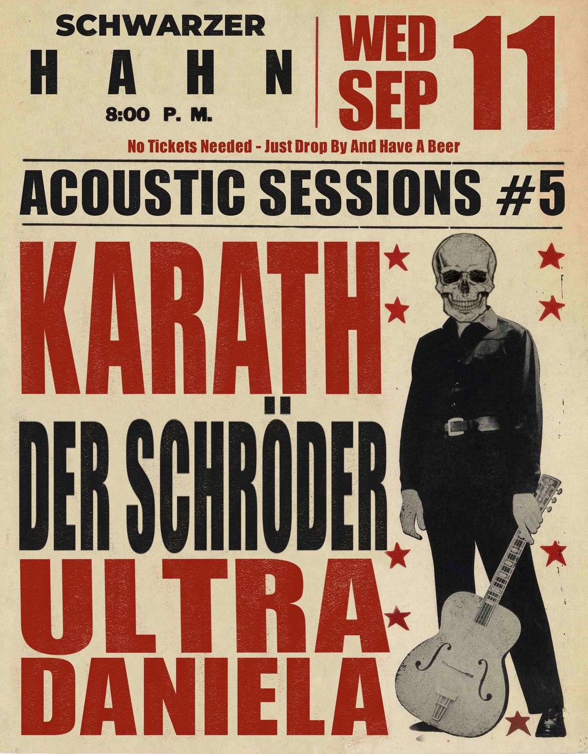 Wednes\u2019 Club presents Acoustic Sessions #5 mit Karath I Der Schr\u00f6der I Ultradaniela @Schwarzer Hahn