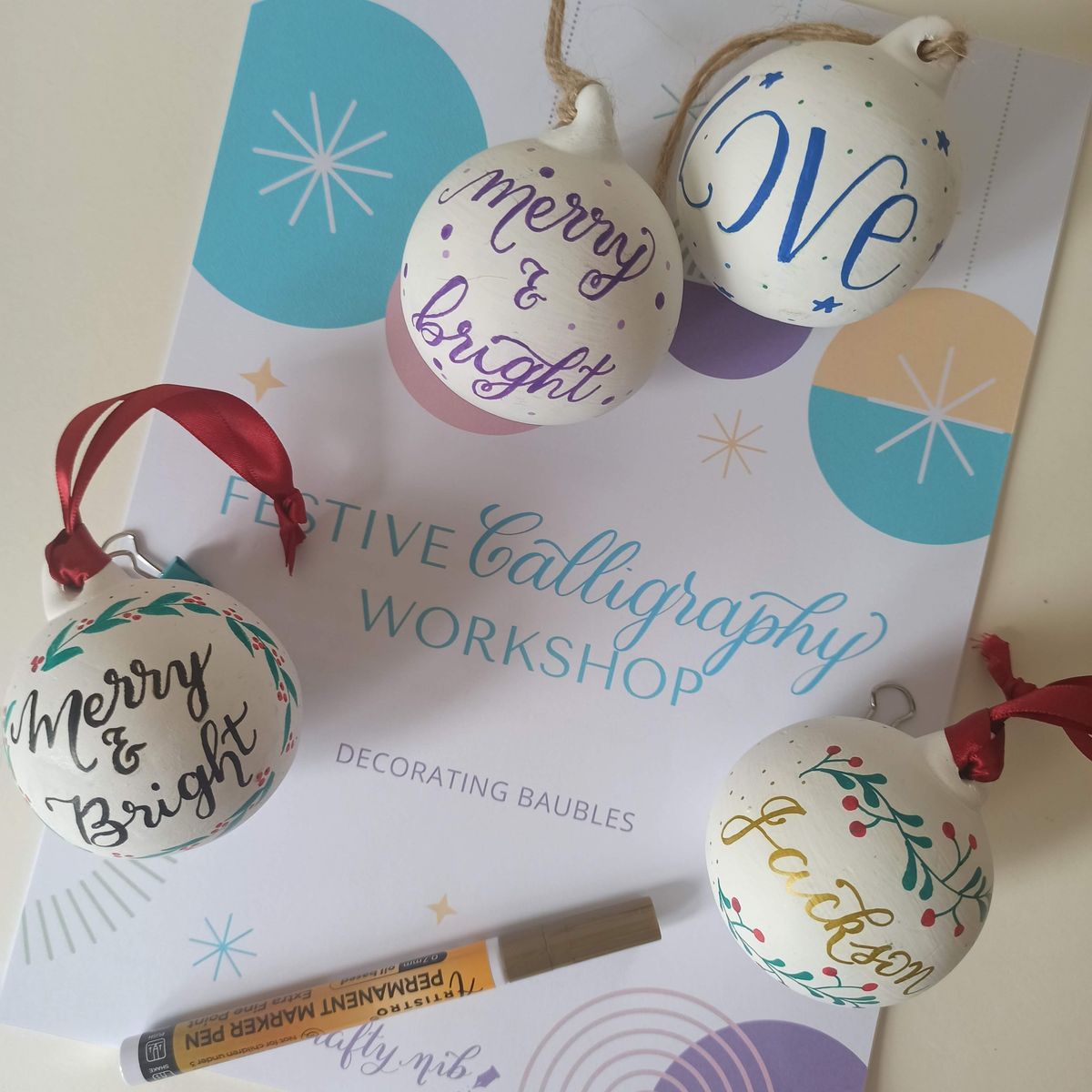 Festive Baubles Calligraphy Workshop at Santosa, Edinburgh