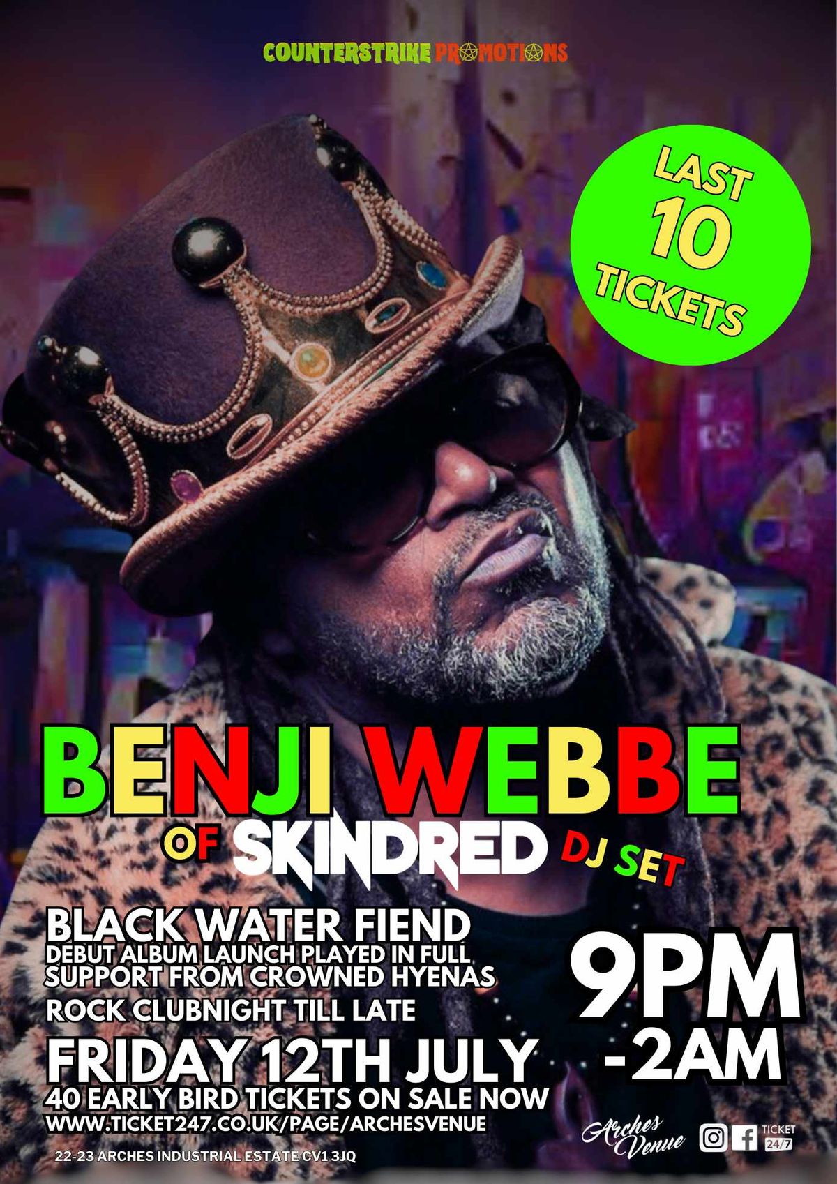 Benji Webbe DJ set + Black Water Fiend debut album, Crowned Hyenas & Rock Club Night 