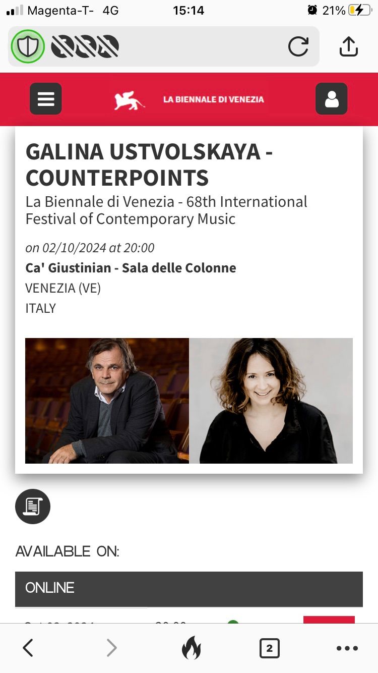 Ustwolskaja Sonata and Duet with Markus Hinterh\u00e4user in Venice 