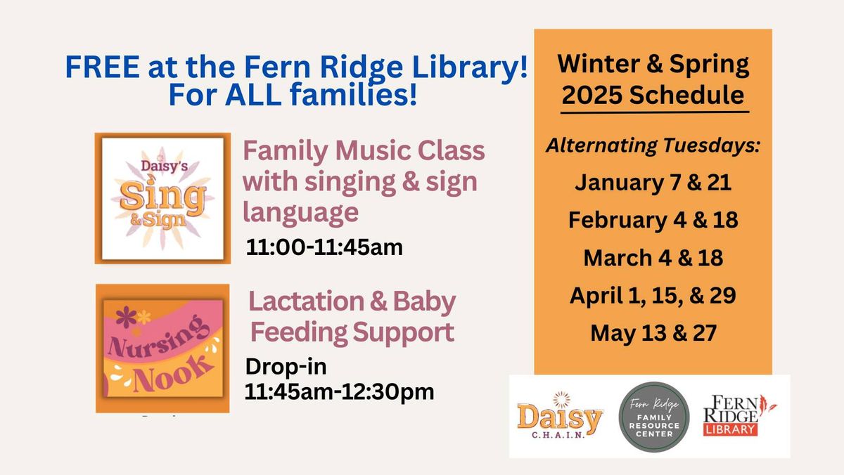 FREE Family Music Class & Nursing Nook at Fern Ridge Library!