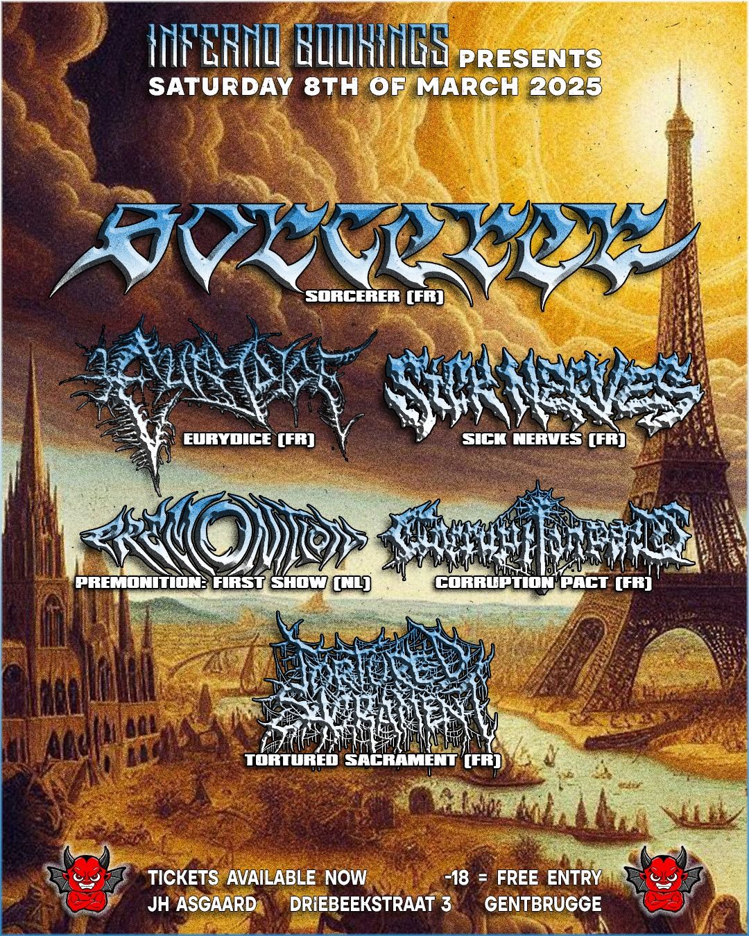 SORCERER + EURYDICE + CORRUPTION PACT + SICK NERVES + MORE @Asgaard Gentbrugge