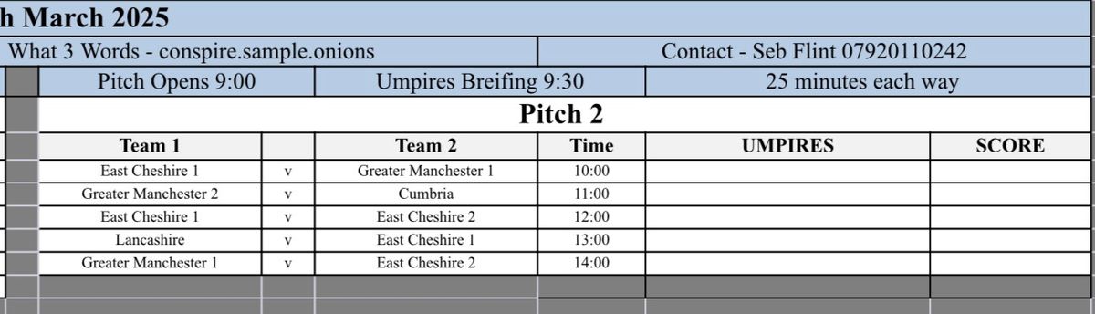 NORTH WEST COUNTIES TOURNAMENT U18 BOYS SCHEDULE