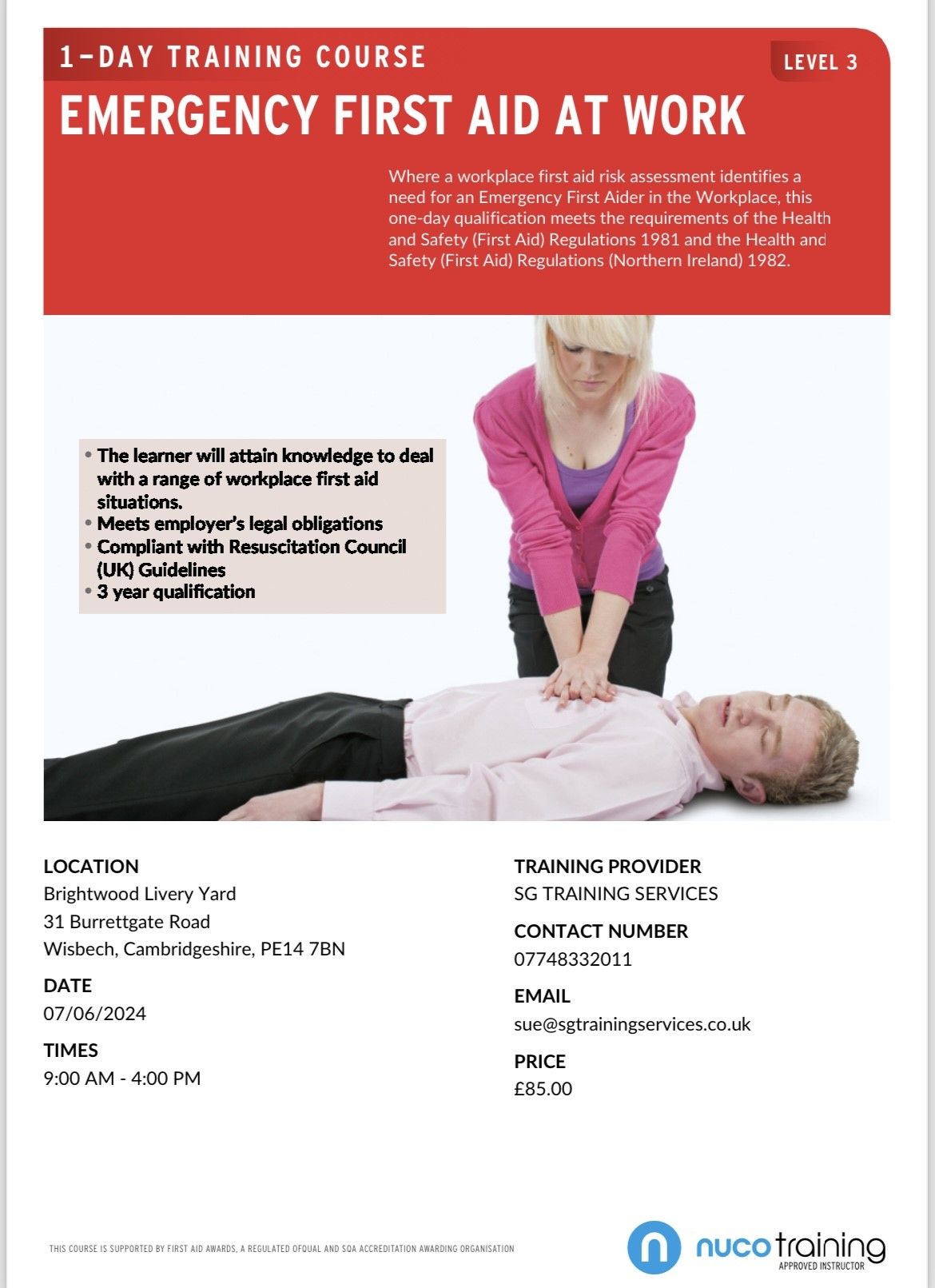 1 Day - Emergency First Aid at work Level 3