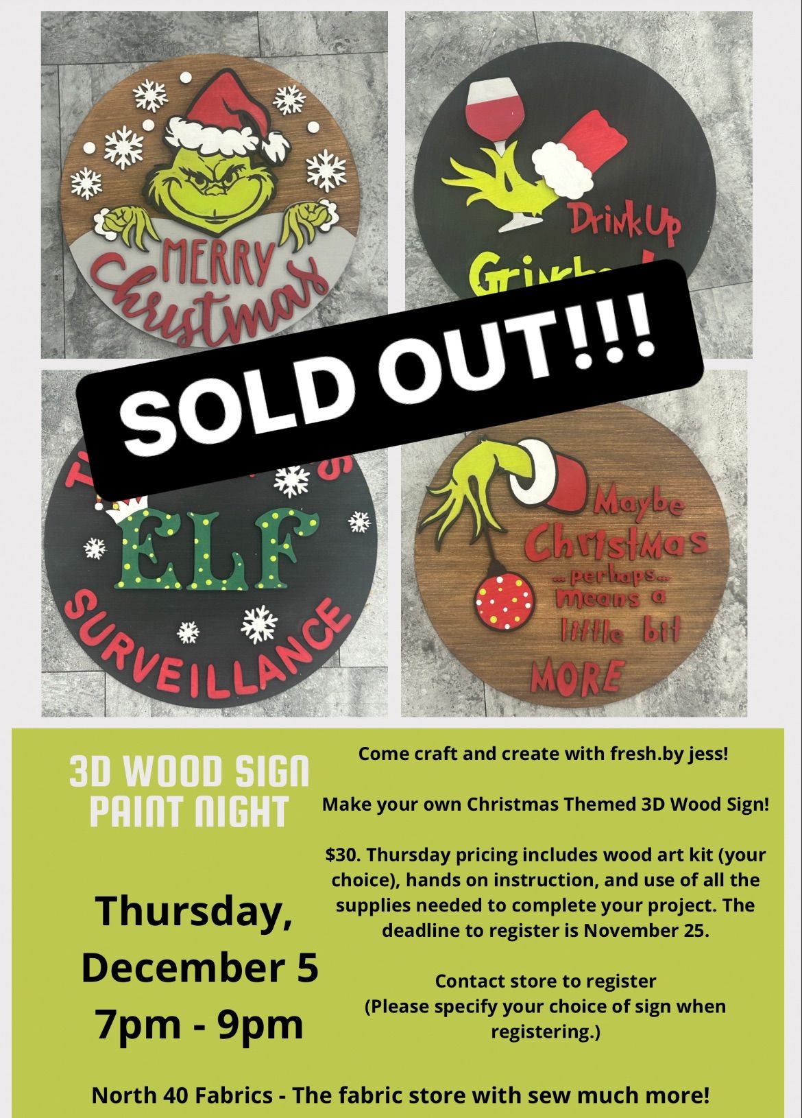 $30.00 THURSDAY ~ GRINCH SIGNS