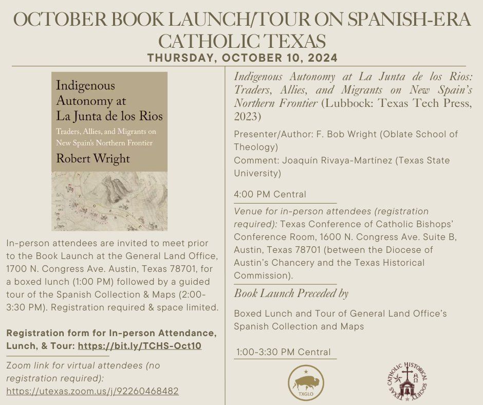 October Book Launch\/Tour on Spanish-Era Catholic Texas