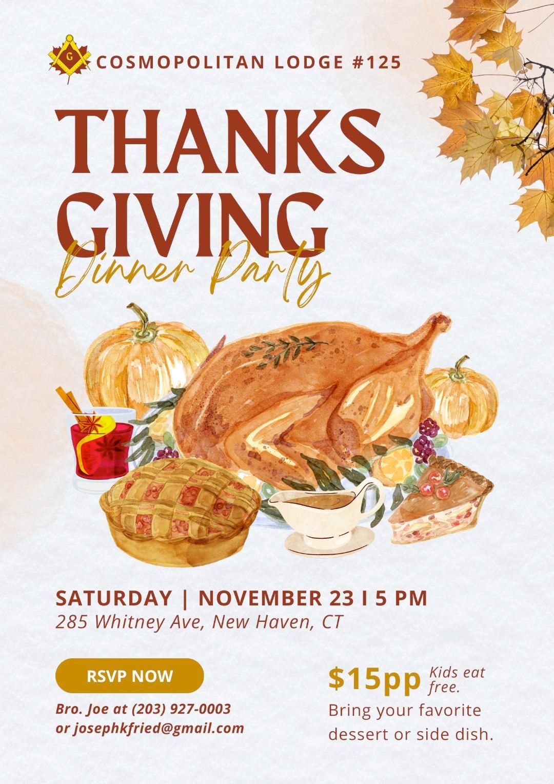 Thanksgiving Dinner Party presented by Cosmopolitan Lodge No. 125