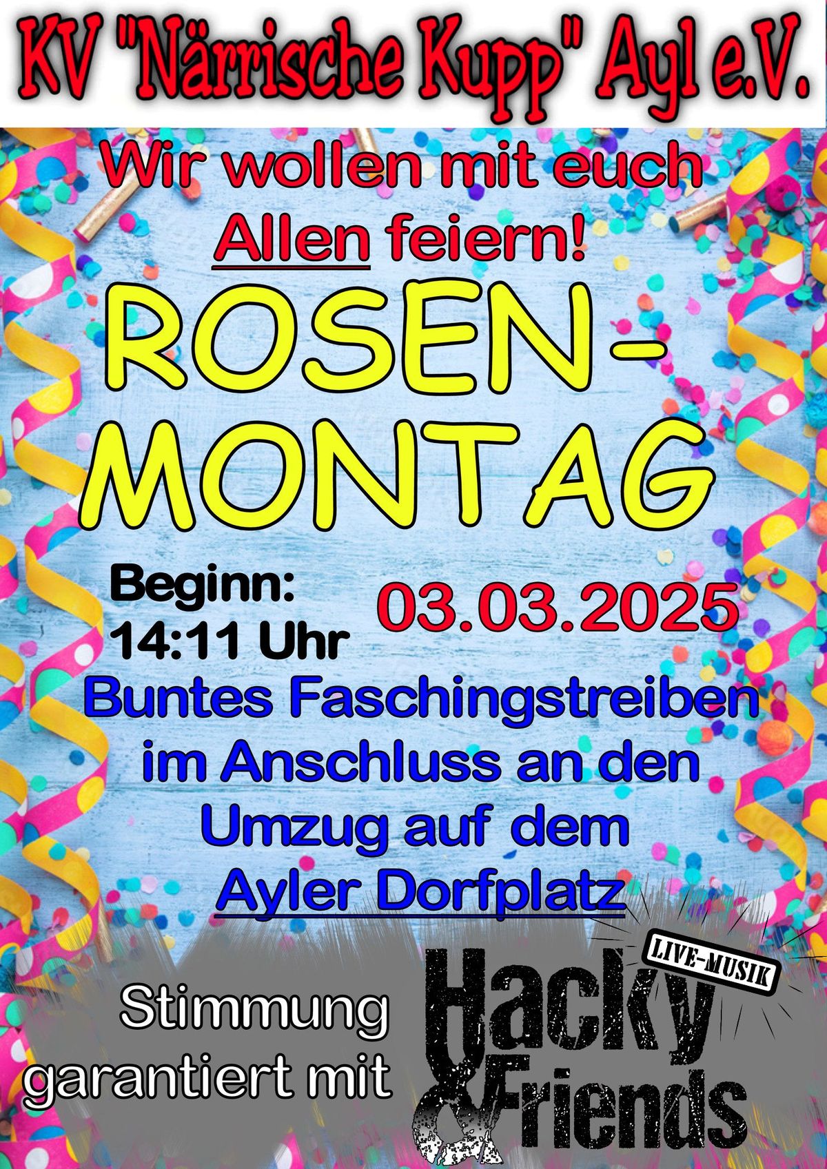 Rosenmontagsumzug des KV \u201eN\u00e4rrische Kupp\u201c Ayl e.V.