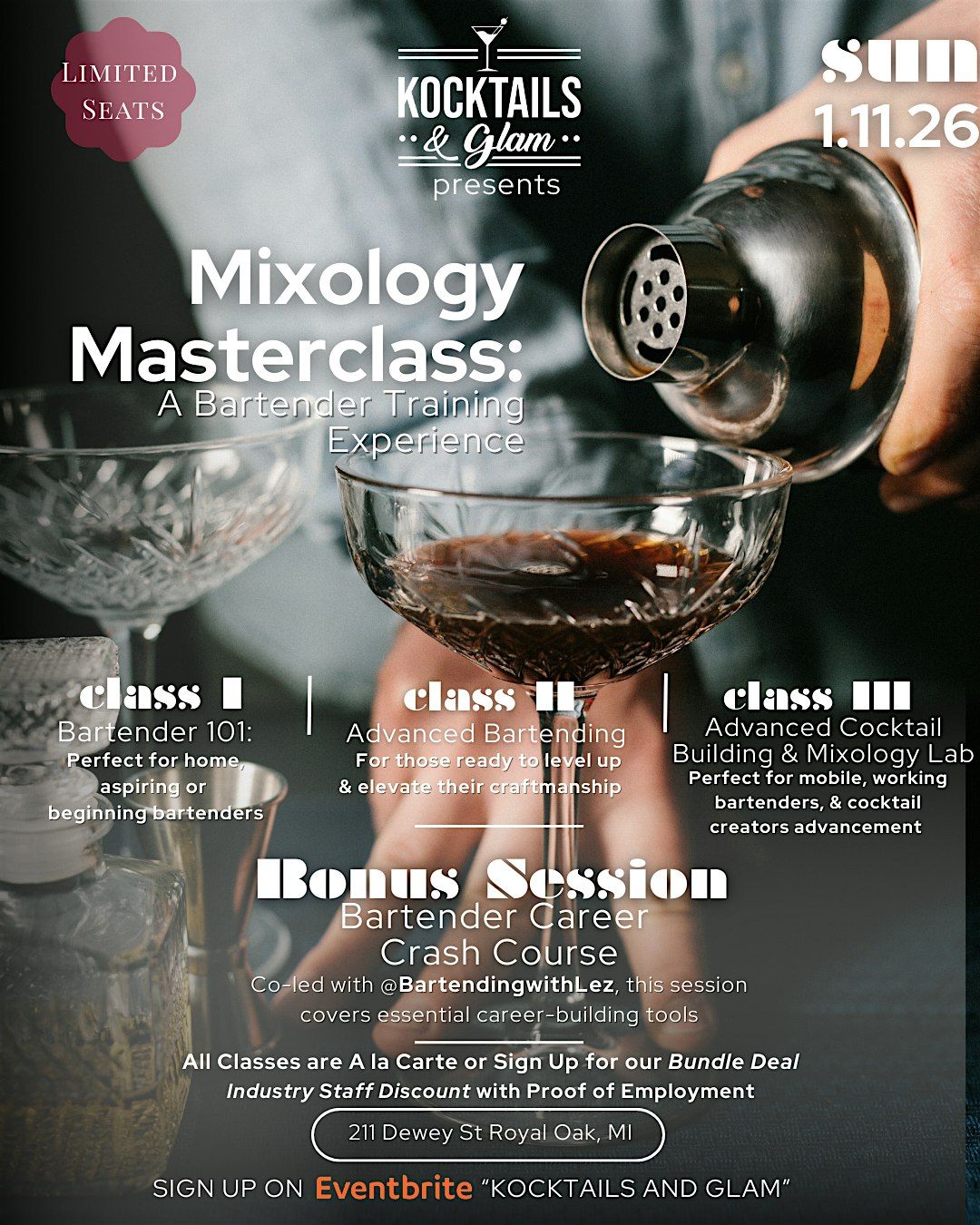 Mixology Masterclass: A Bartender Training Experience (Level I-III)