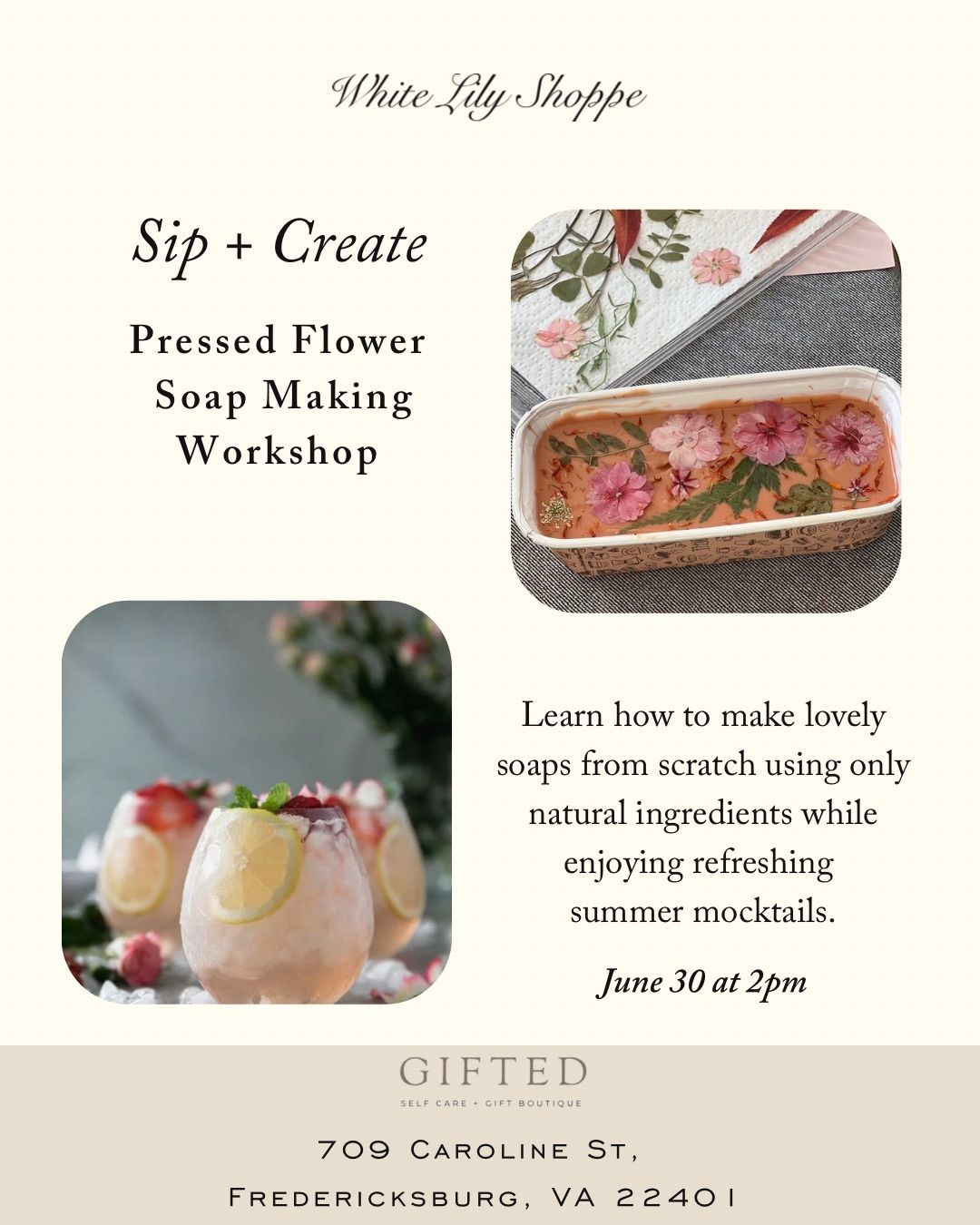 Sip + Create Soap Making Workshop At Gifted Boutique In Fredericksburg
