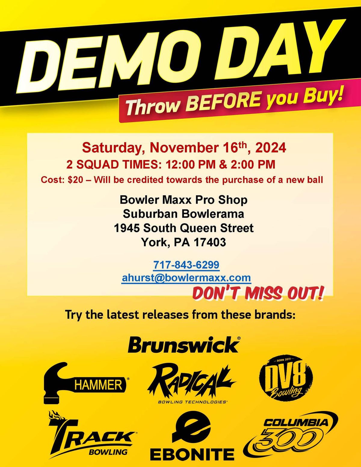 Demo Event - Bowler Maxx Pro Shop @ Suburban Bowlerama