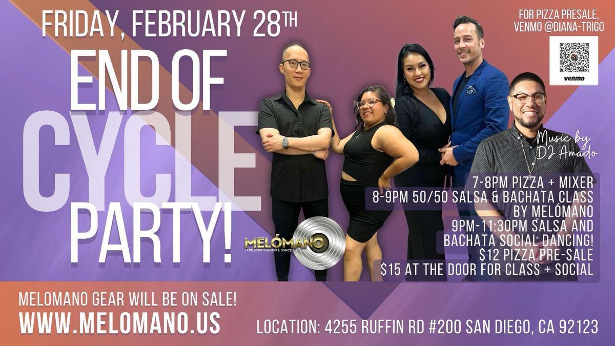 The Mel\u00f3mano End of Salsa & Bachata Dance-Cycle Party! 2\/28!