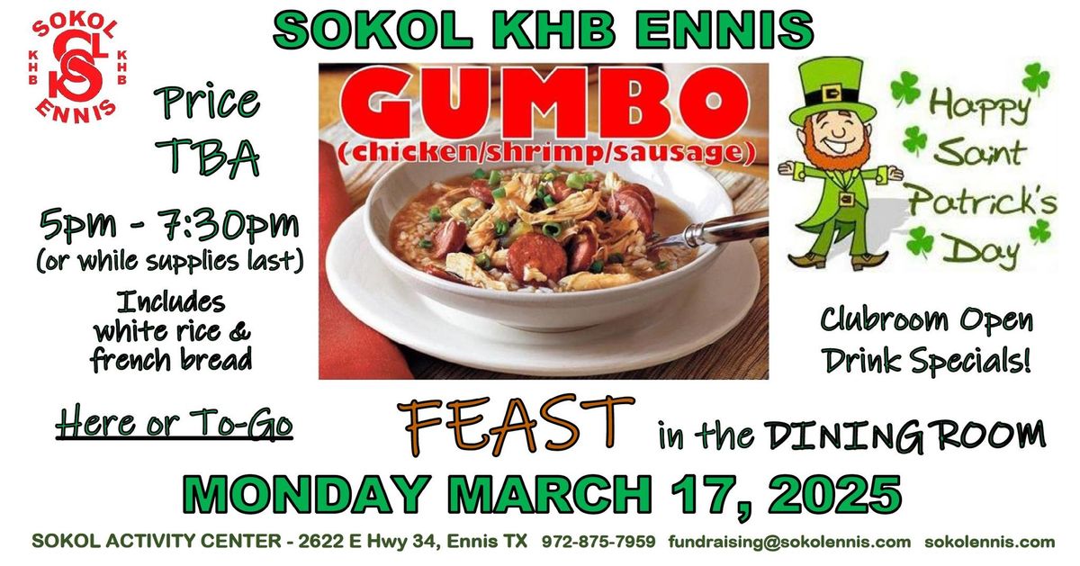 St. Patty's Day Gumbo Feast Fundraiser