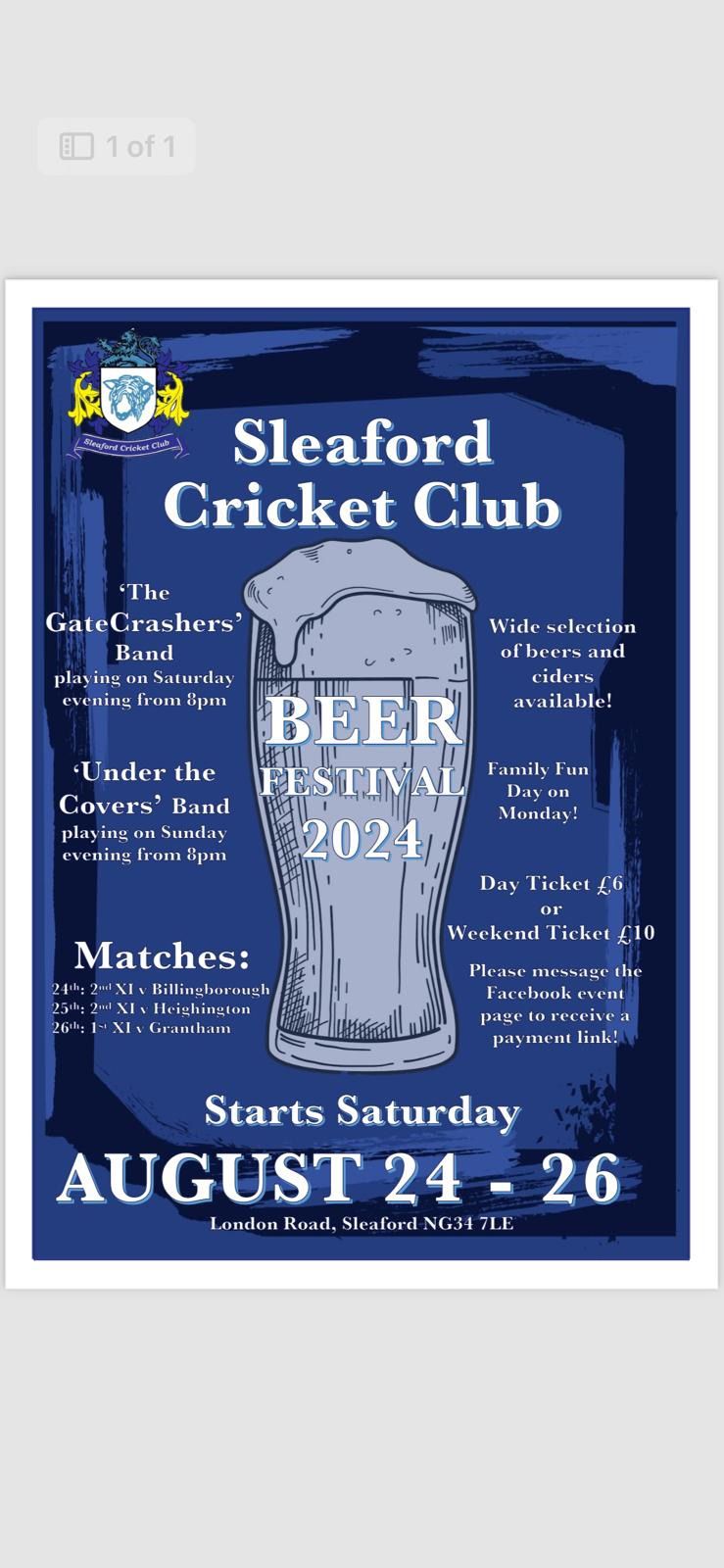 Sleaford CC Beer festival 2024 \ud83c\udf7b
