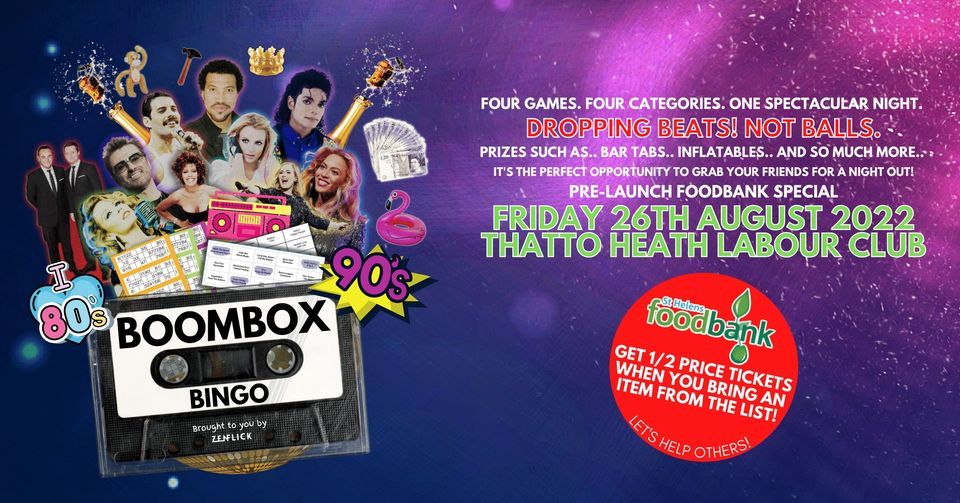 Boombox Bingo Pre Launch Foodbank Special, Thatto Heath Labour Club